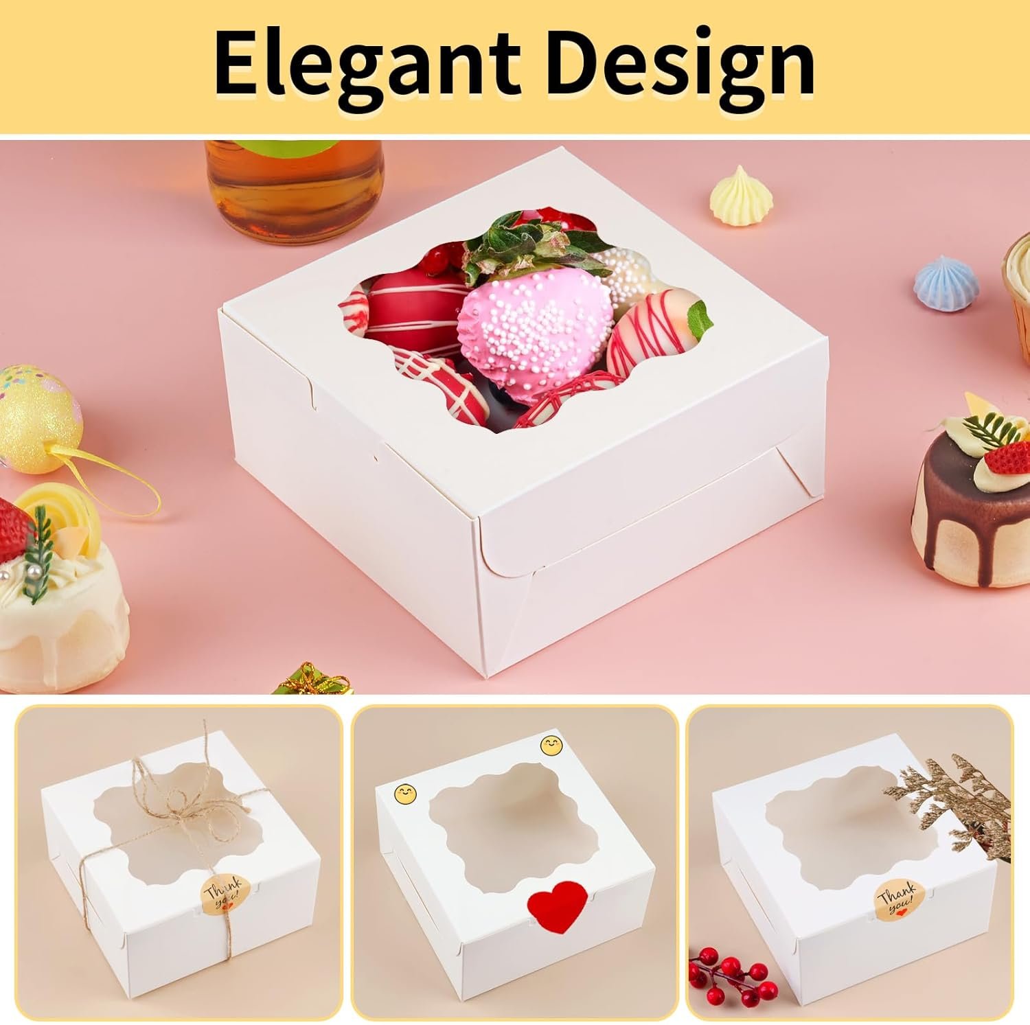 Wholesale 6x6x3 Inch Window Cookie Boxes 12 Pack White Treat Packaging for Bakery Pastries Desserts Mini Cakes Donuts Baked Goods Favors with Stickers Factory