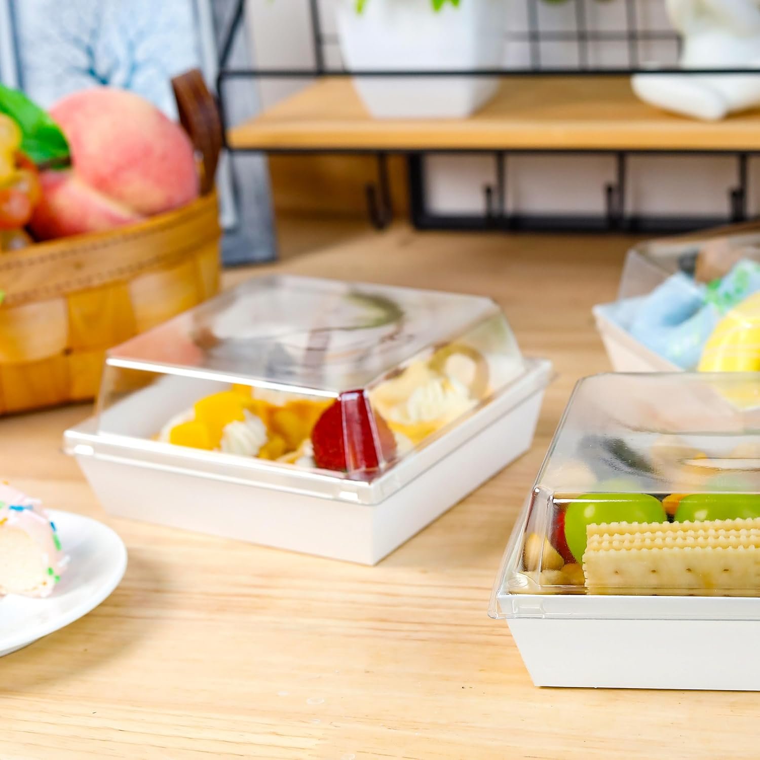 Wholesale 5.3x4.9x2.5 Inch Small Square Charcuterie Dessert Boxes Clear Lids Disposable To-Go Containers Cookies Sandwiches Cake Slices White 60 Pack Factory