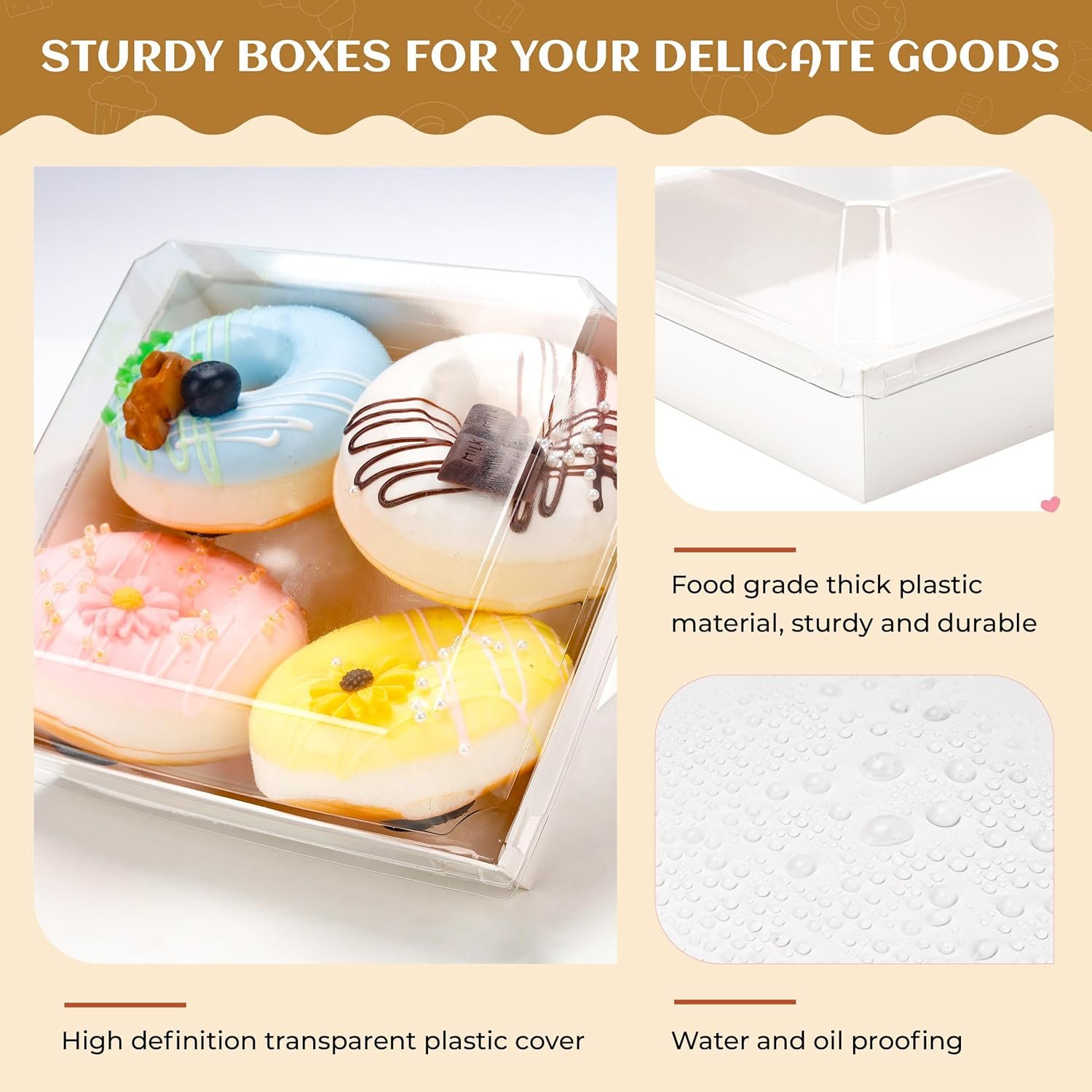 Wholesale 5.3x4.9x2.5 Inch Small Square Charcuterie Dessert Boxes Clear Lids Disposable To-Go Containers Cookies Sandwiches Cake Slices White 60 Pack Factory