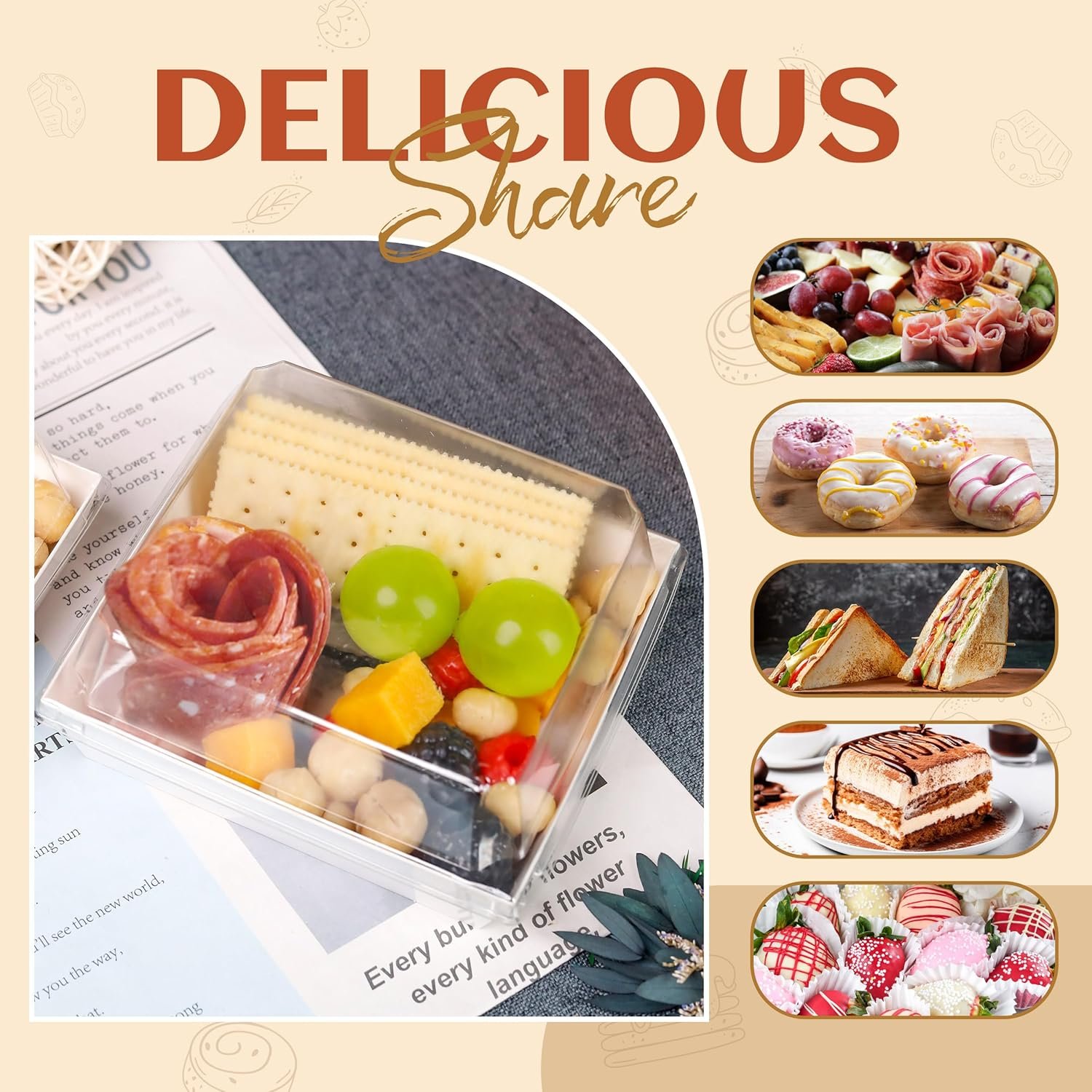 Wholesale 5.3x4.9x2.5 Inch Small Square Charcuterie Dessert Boxes Clear Lids Disposable To-Go Containers Cookies Sandwiches Cake Slices White 60 Pack Factory