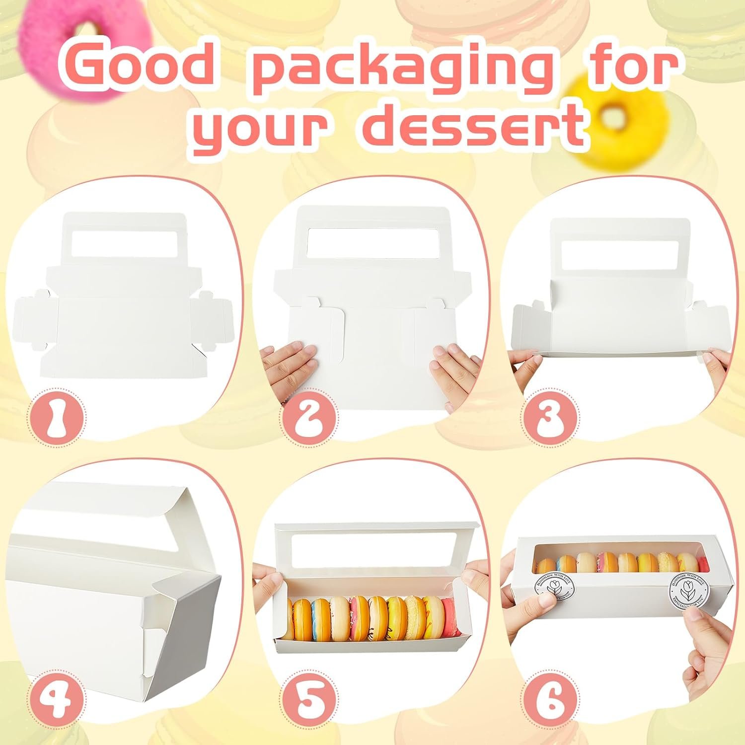 Wholesale 50 White Macaron Boxes with Window & Stickers Bakery Containers for Valentine Chocolate Covered Strawberries Truffles Cookies Donuts Pastries Factory