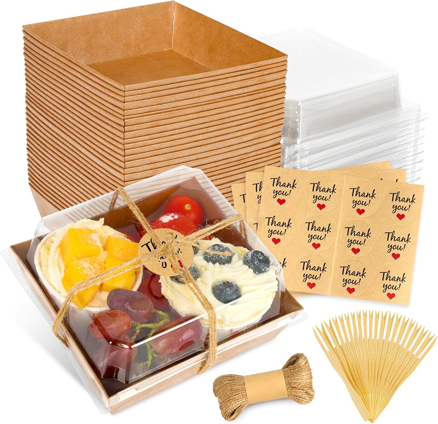 20Pcs Small Charcuterie Boxes with Clear Lids - Paper Mini Charcuterie Boxes To Go, Disposable Food Container with Lid, Dessert Boxes for Sandwich, Cookie, Sushi, Cake Slice, and Strawberries