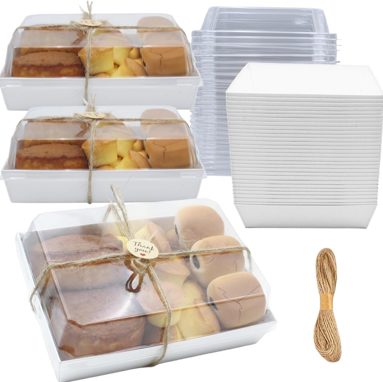 Wholesale 7 x 5 Inch 40 Pack White Paper Charcuterie Boxes Clear Lids Disposable Bakery Takeout Containers Cupcakes Sandwiches Sushi Cookies Salads Cocoa Bombs manufacturer