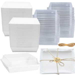 Wholesale 7 x 5 Inch 40 Pack White Paper Charcuterie Boxes Clear Lids Disposable Bakery Takeout Containers Cupcakes Sandwiches Sushi Cookies Salads Cocoa Bombs manufacturer