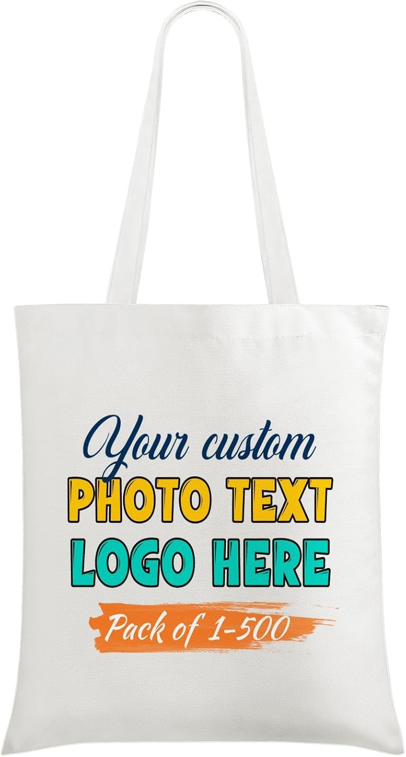 HooAMI Custom Tote Bags with Picture and Text,Personalised Reusable Bags for Shopping, Advertising,Promotion,Gift,Activity