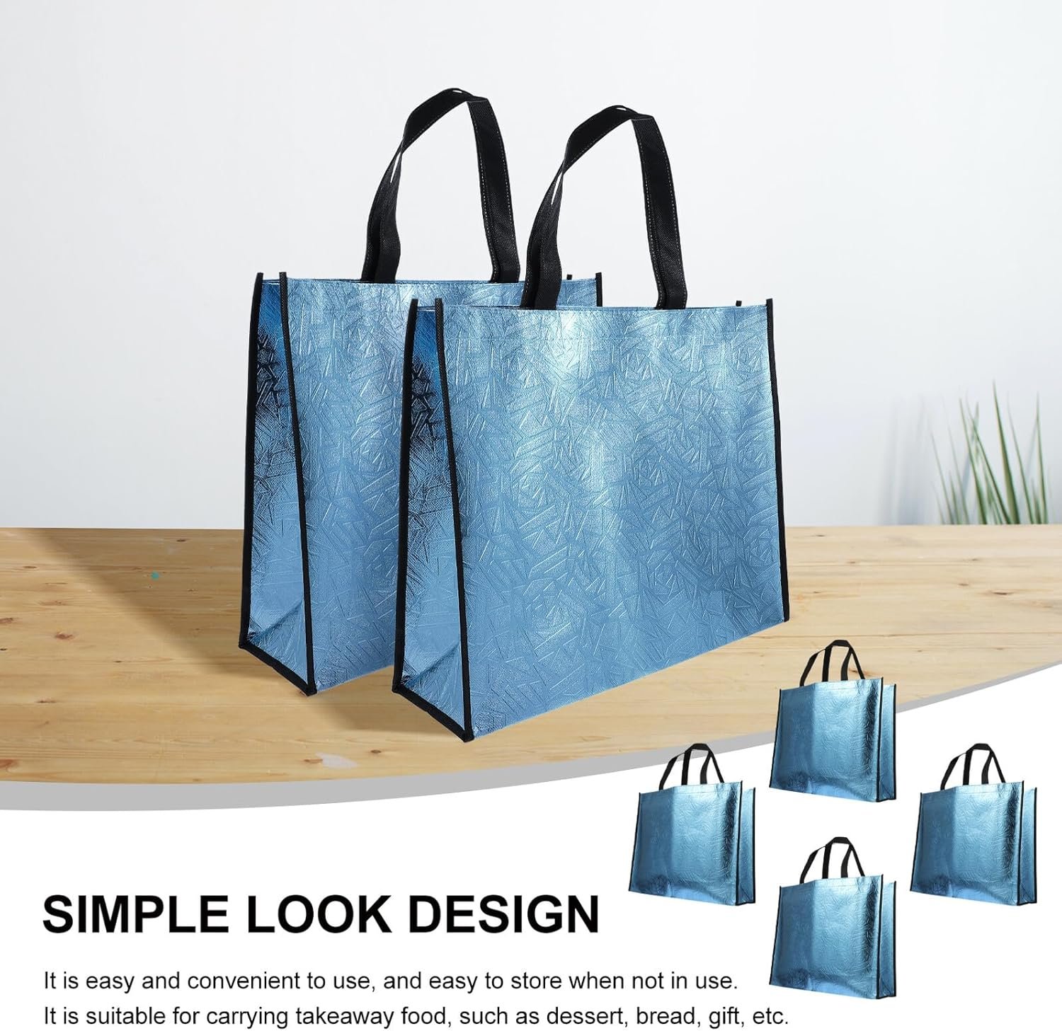 Wholesale Reusable Blue Non-Woven Tote Bags with Handles 4pcs for Grocery Wedding Packaging Factory