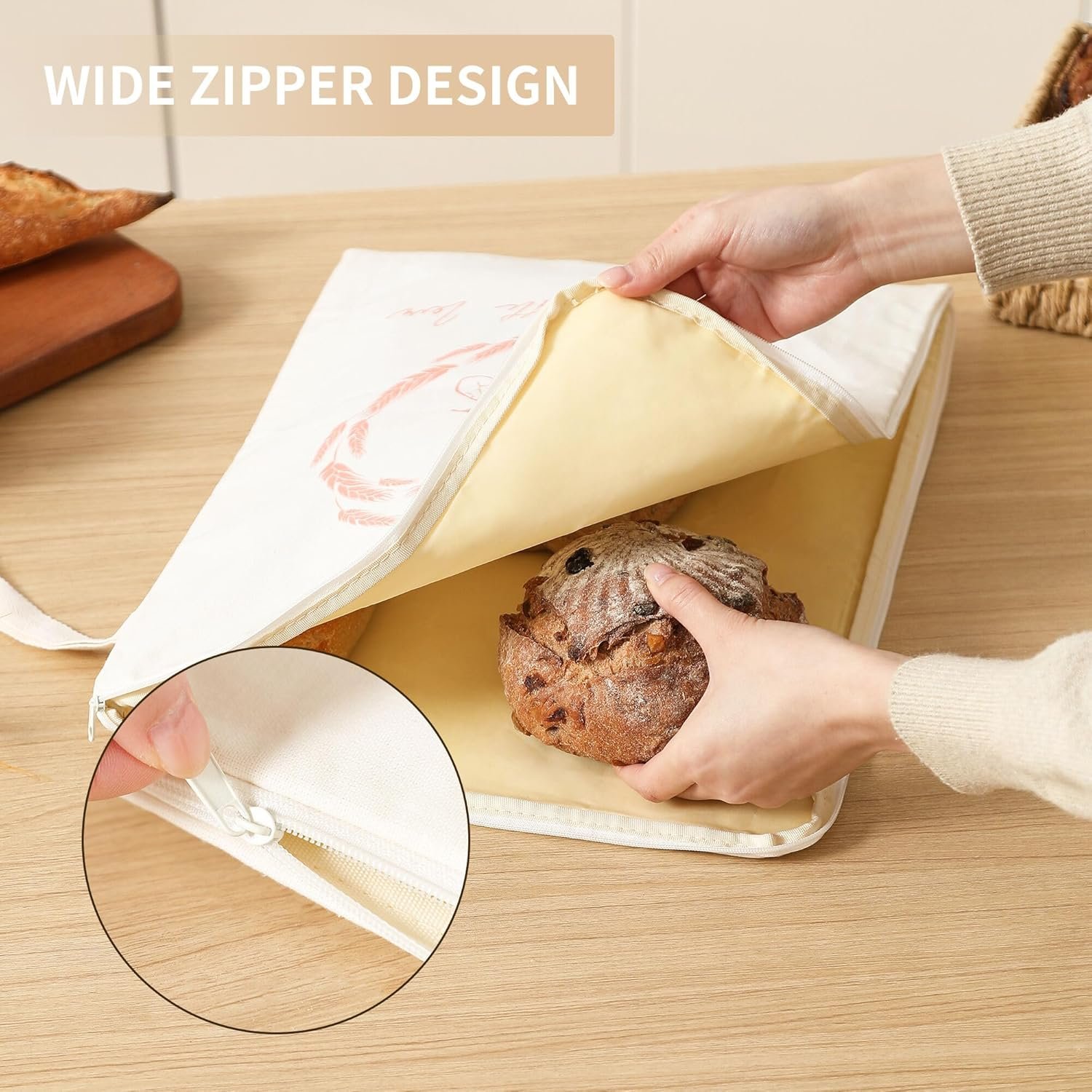 OEM XL Beeswax Bread Bags 2-Pack Wide Zipper Reusable Linen Cotton Sourdough Storage for Homemade Bread Homesteading Keeps Fresh Factory