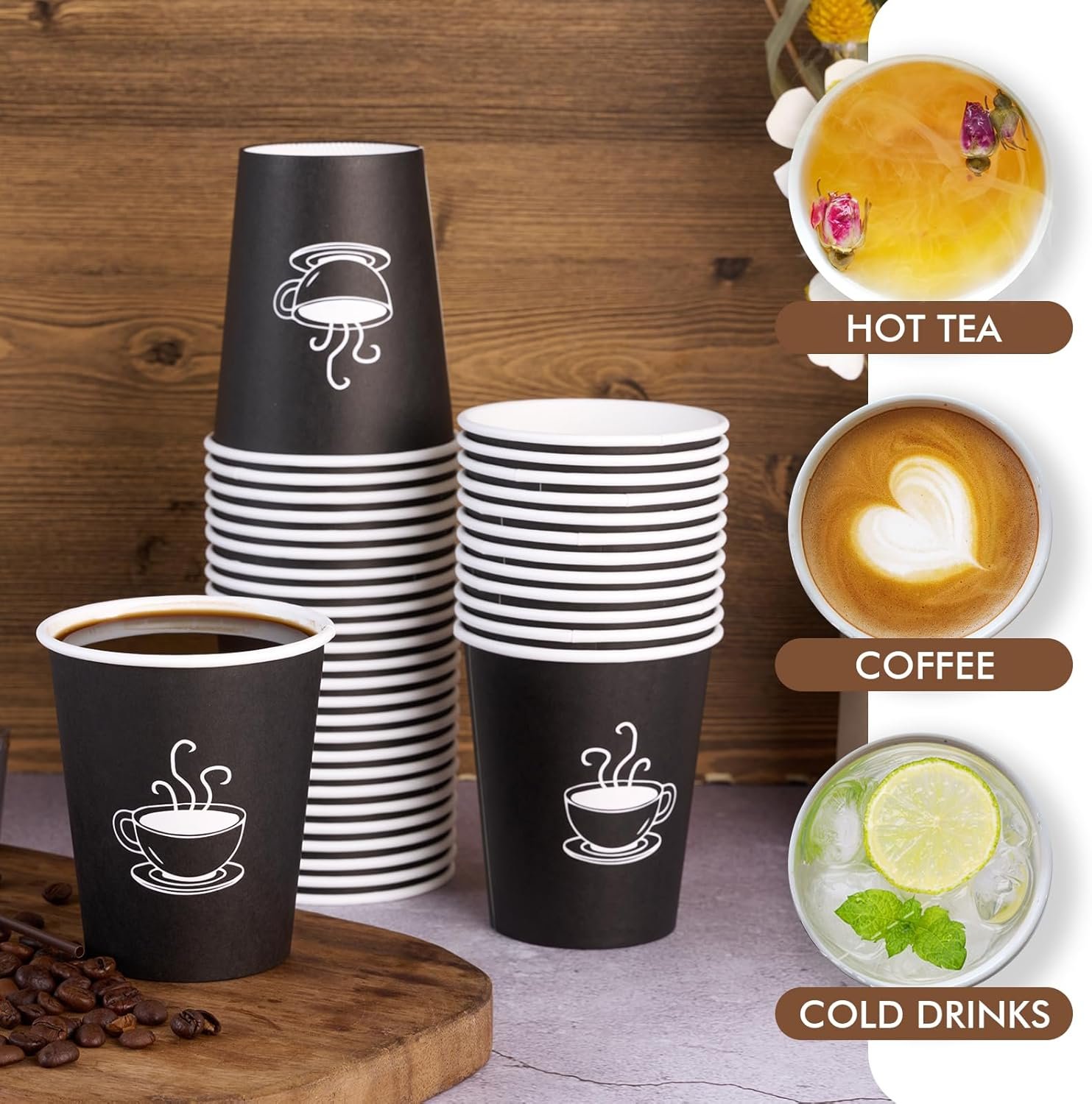 Wholesale 360 Pack 8 oz Black Disposable Paper Coffee Cups for Hot Beverages Water Cafes Offices Events Factory