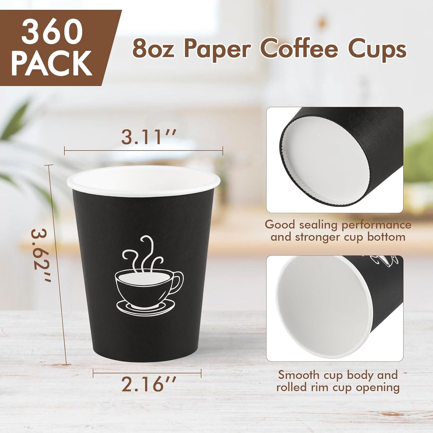 Wholesale 360 Pack 8 oz Black Disposable Paper Coffee Cups for Hot Beverages Water Cafes Offices Events Factory
