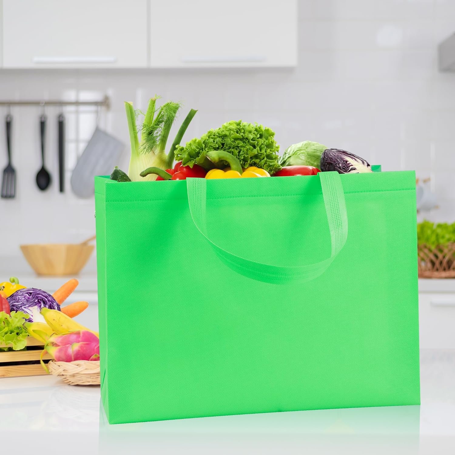 Wholesale Large 15.7'' Rainbow Non-Woven Reusable Tote Grocery Shopping Bags Factory