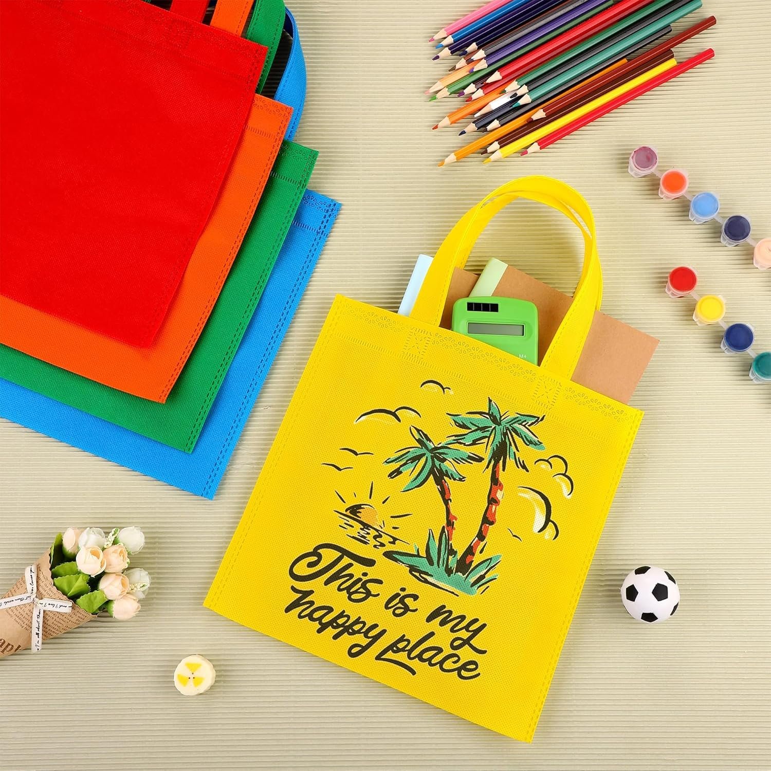 Wholesale 25 Pack Reusable Non-woven 9.5×9.5 Inch Rainbow Party Favor Goodie Treat Bags with Handles for Wedding Birthday Party Factory