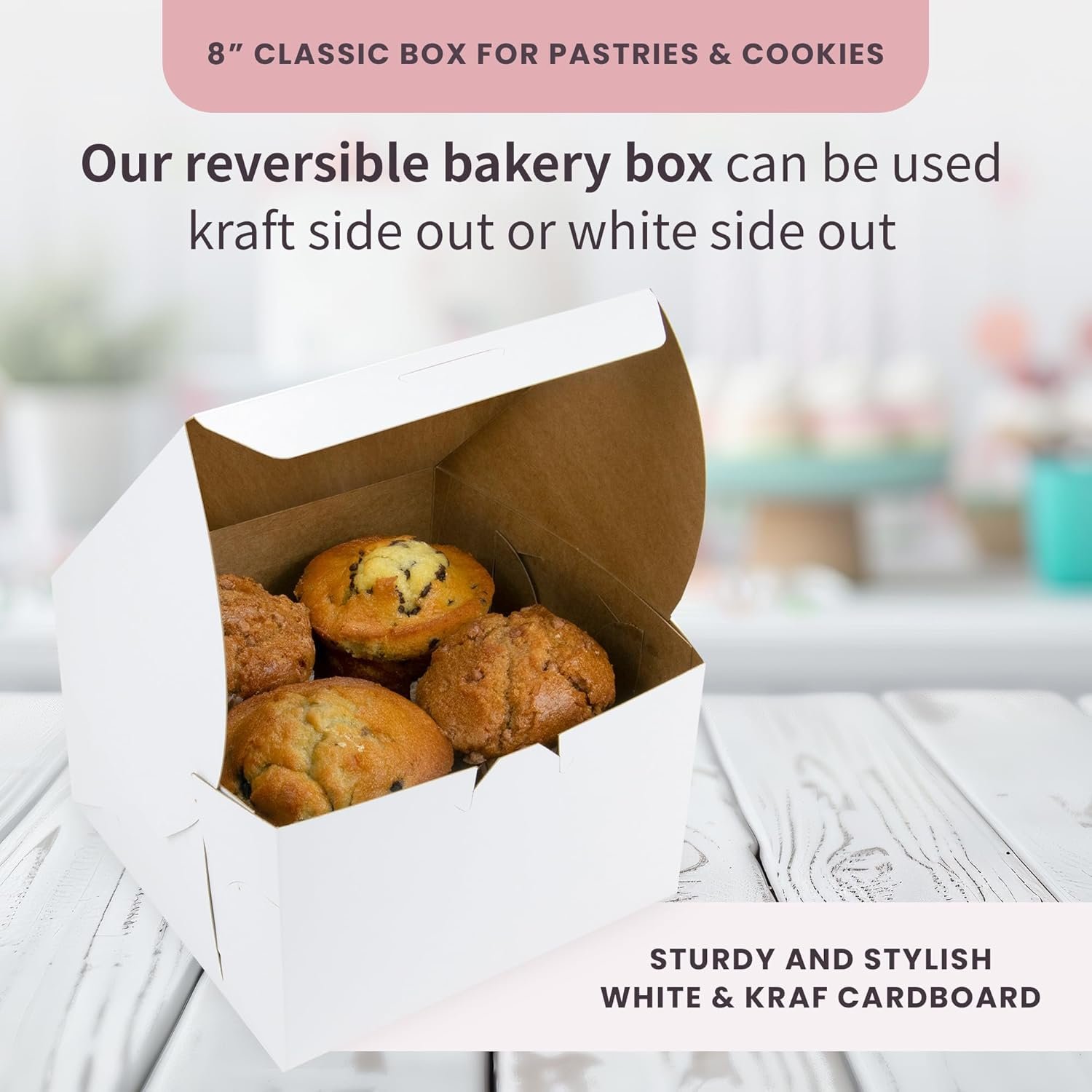 Wholesale 8x8x5 Reversible Classic Cake Boxes Side Panel Clips Front Tuck Lock No Tape Needed Pack of 50 supplier