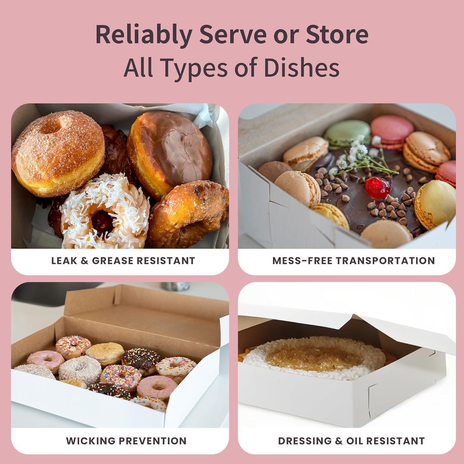 Wholesale 8x8x5 Reversible Classic Cake Boxes Side Panel Clips Front Tuck Lock No Tape Needed Pack of 50 supplier