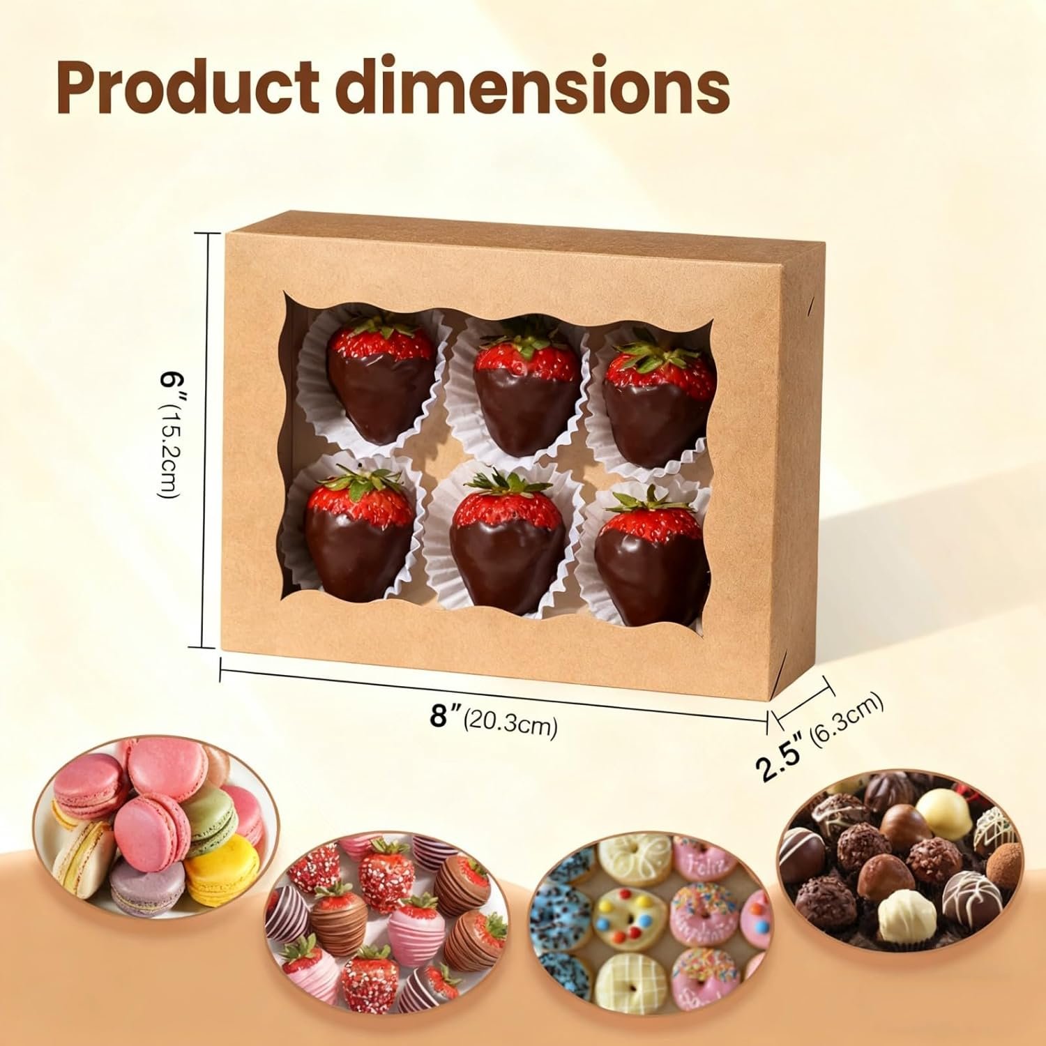 Wholesale 50PCS 8x6x2.5 Inch Bakery Boxes with Window for Macarons Donuts Cookies Pastries Muffins Chocolate Covered Strawberries supplier Wholesale 50PCS 8x6x2.5 Inch Bakery Boxes with Window for Macarons Donuts Cookies Pastries Muffins Chocolate Covered Strawberries supplier
