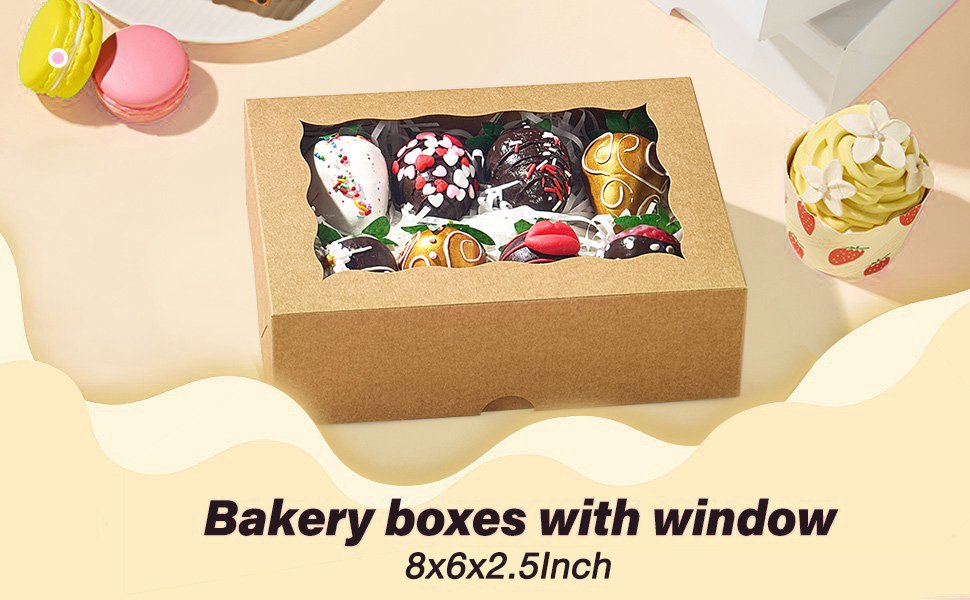 Wholesale 50PCS 8x6x2.5 Inch Bakery Boxes with Window for Macarons Donuts Cookies Pastries Muffins Chocolate Covered Strawberries supplier Wholesale 50PCS 8x6x2.5 Inch Bakery Boxes with Window for Macarons Donuts Cookies Pastries Muffins Chocolate Covered Strawberries supplier