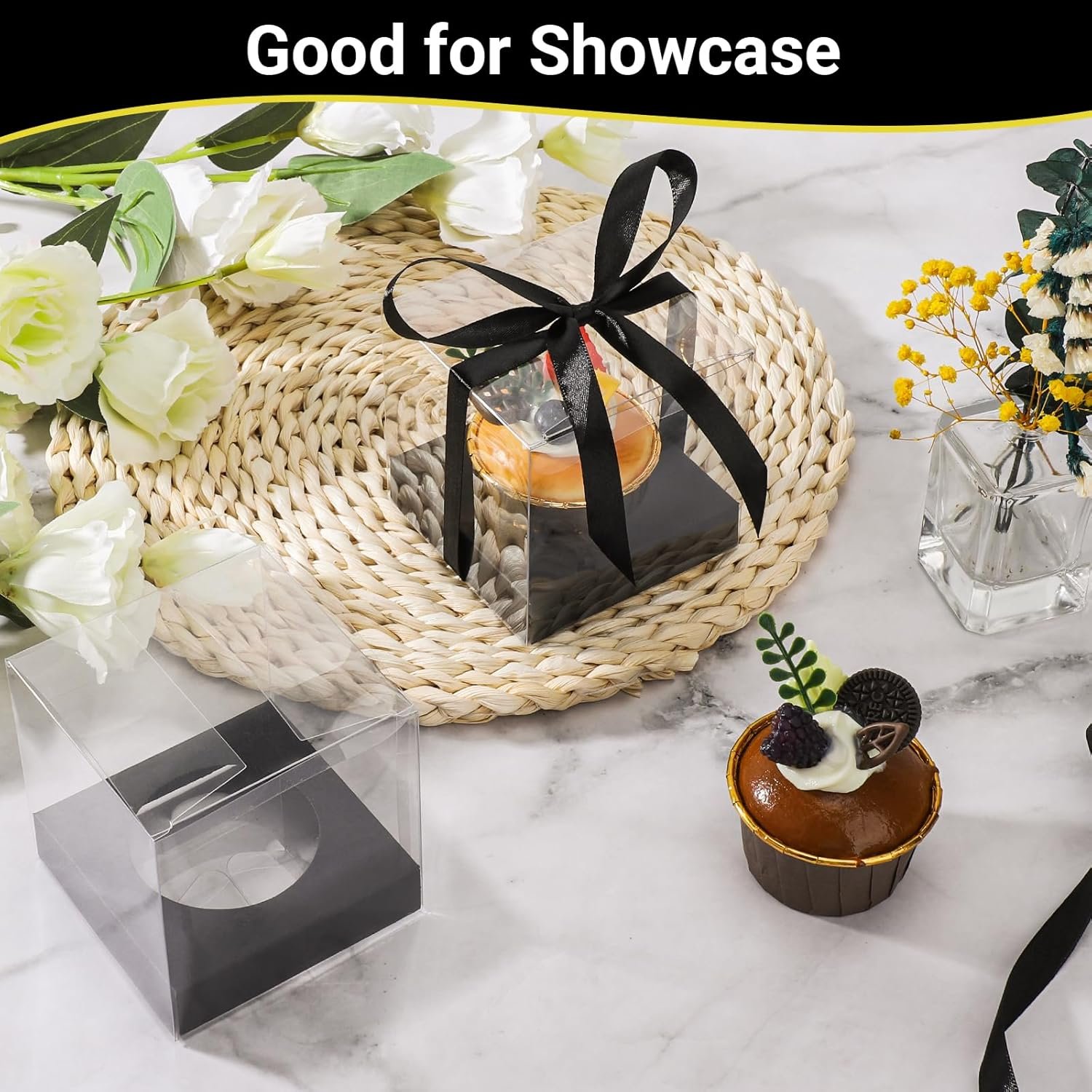 Wholesale 3.5 Inch Clear Plastic Individual Cupcake Boxes 12pcs Transparent Containers with Ribbon Inserts Cake Holders Storage Wedding Party Carrier-Black Factory Wholesale 3.5 Inch Clear Plastic Individual Cupcake Boxes 12pcs Transparent Containers with Ribbon Inserts Cake Holders Storage Wedding Party Carrier-Black Factory