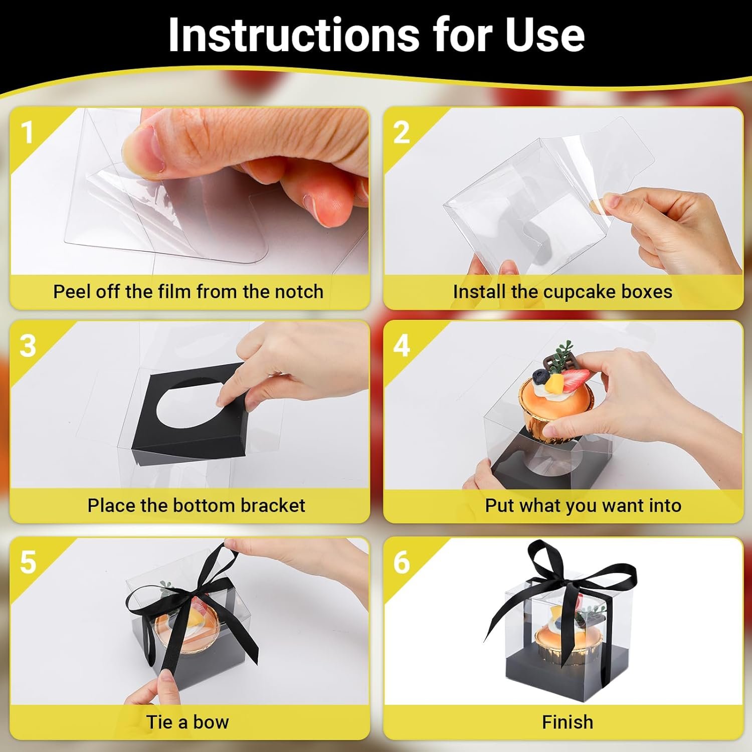 Wholesale 3.5 Inch Clear Plastic Individual Cupcake Boxes 12pcs Transparent Containers with Ribbon Inserts Cake Holders Storage Wedding Party Carrier-Black Factory Wholesale 3.5 Inch Clear Plastic Individual Cupcake Boxes 12pcs Transparent Containers with Ribbon Inserts Cake Holders Storage Wedding Party Carrier-Black Factory