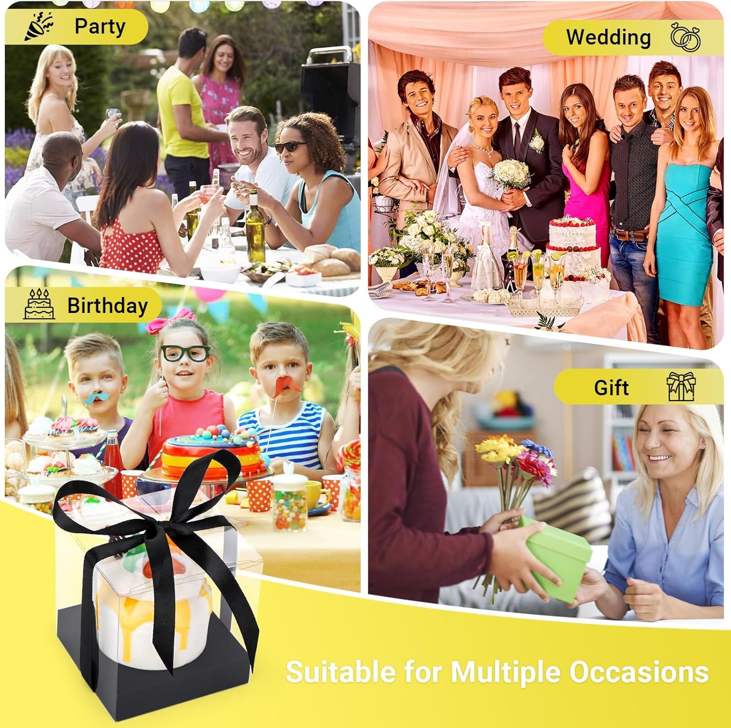 Wholesale 3.5 Inch Clear Plastic Individual Cupcake Boxes 12pcs Transparent Containers with Ribbon Inserts Cake Holders Storage Wedding Party Carrier-Black Factory Wholesale 3.5 Inch Clear Plastic Individual Cupcake Boxes 12pcs Transparent Containers with Ribbon Inserts Cake Holders Storage Wedding Party Carrier-Black Factory