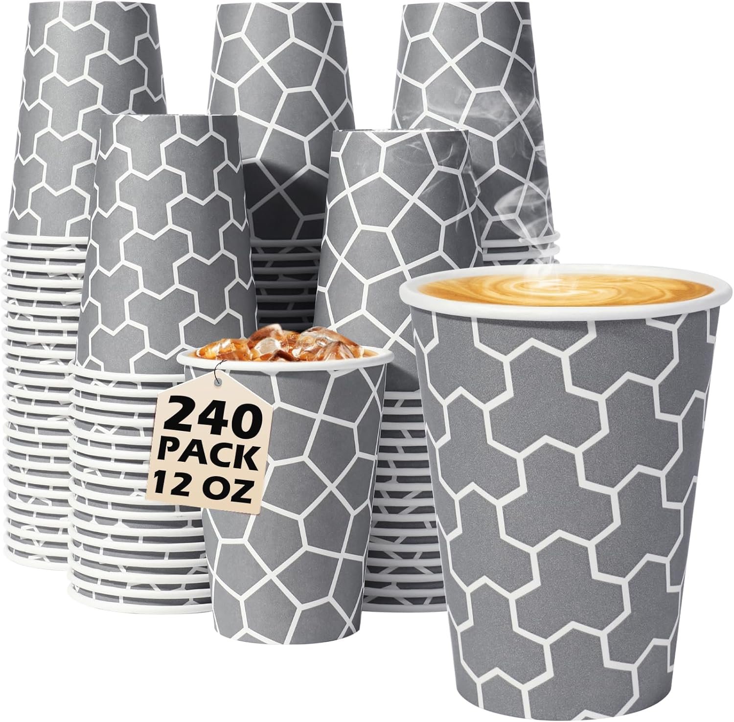 Coffee Cups 12 oz Paper Cups 240 Pack, Disposable Coffee Cups 12 oz Hot Cup, Disposable Cups Paper Insulated Cup for Cold Hot Drinks | for Cold Hot Drinks, Water, Tea, Juice