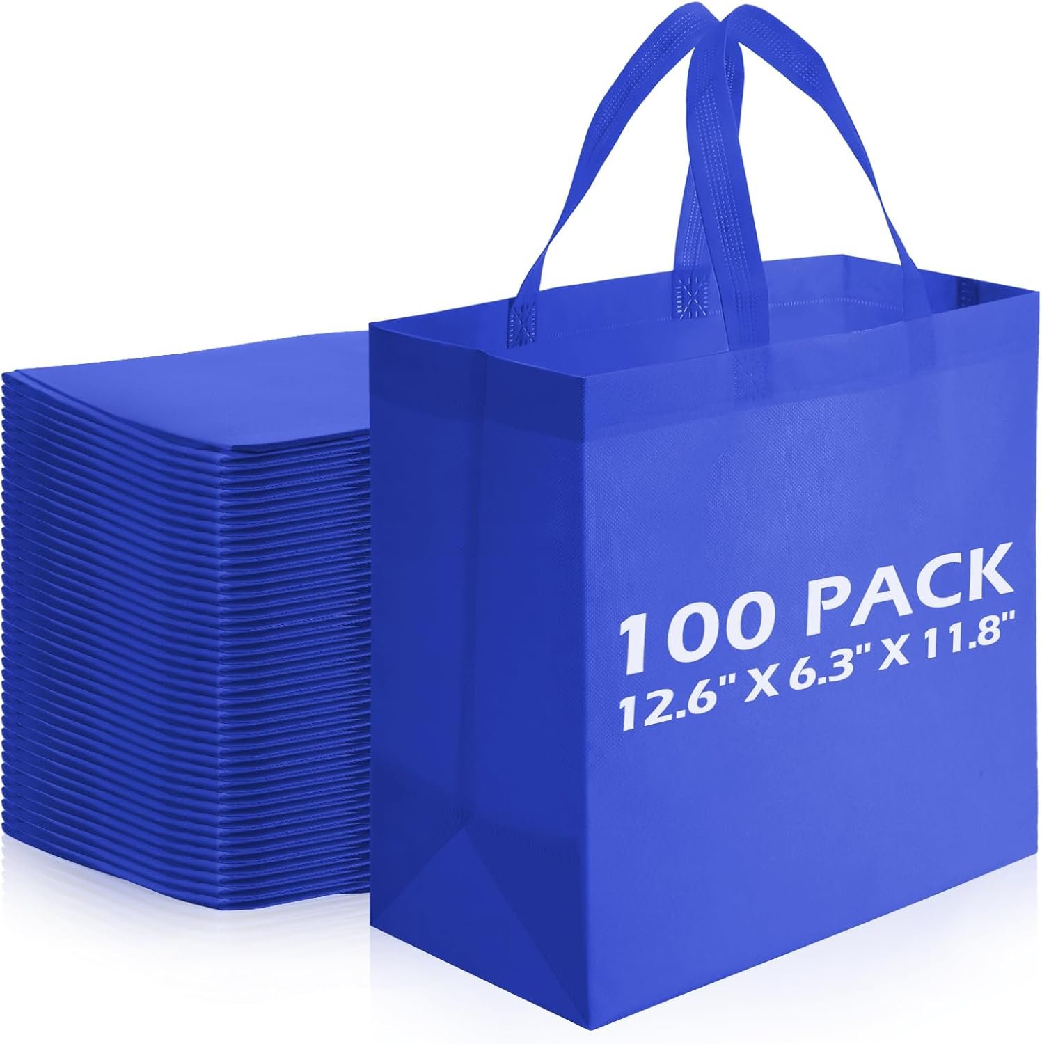 Wholesale 100 PCS Reusable Non Woven Grocery Handle Tote Bags for Shop Events Retail Stores Blue Factory