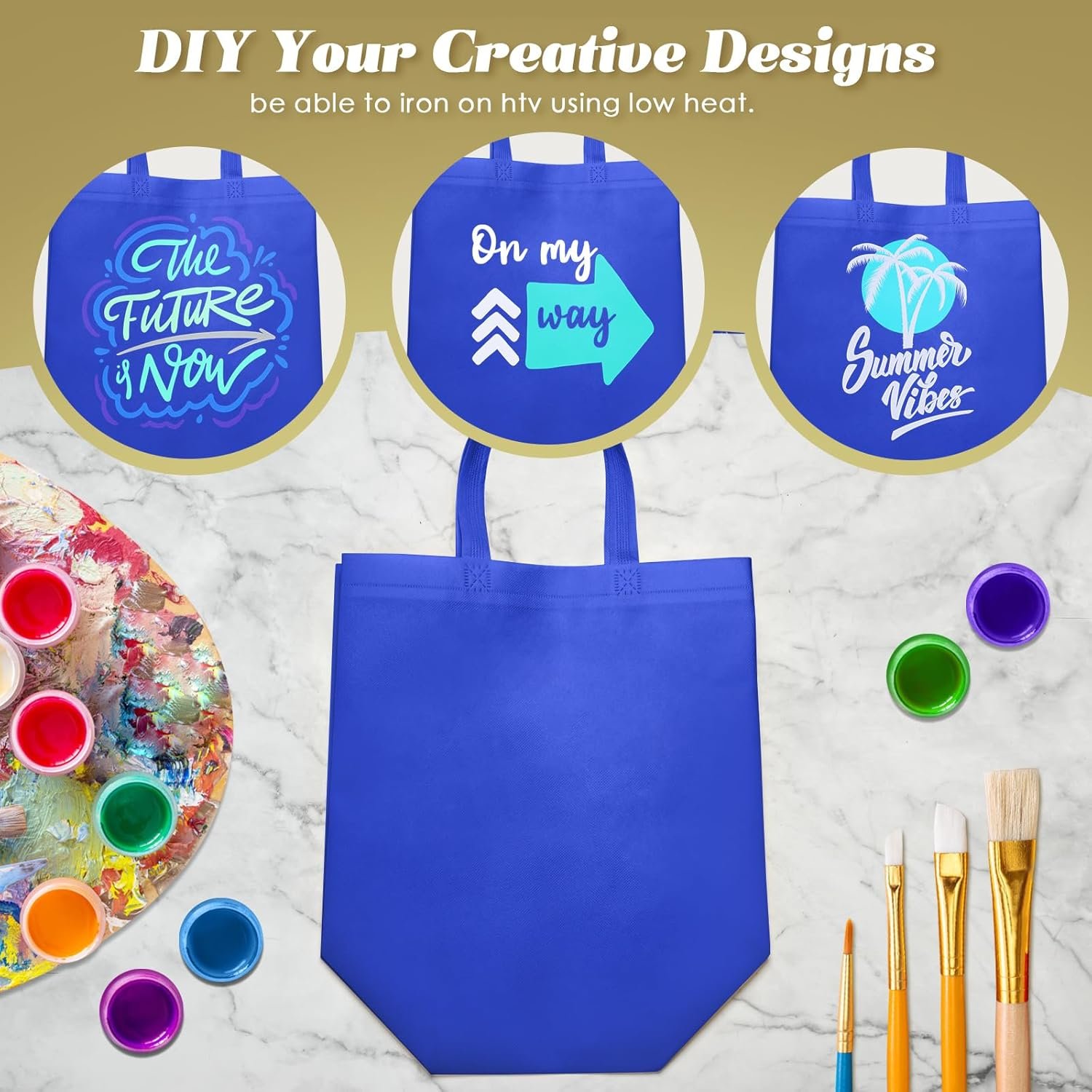 Wholesale 100 PCS Reusable Non Woven Grocery Handle Tote Bags for Shop Events Retail Stores Blue Factory