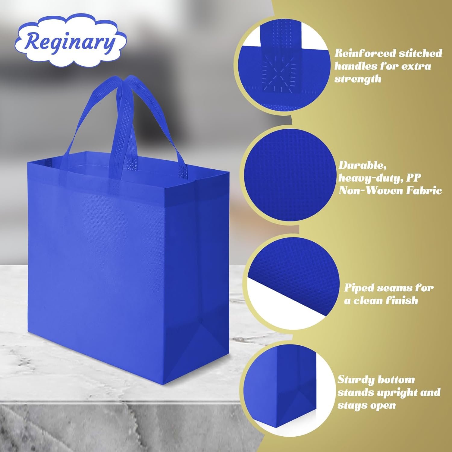 Wholesale 100 PCS Reusable Non Woven Grocery Handle Tote Bags for Shop Events Retail Stores Blue Factory