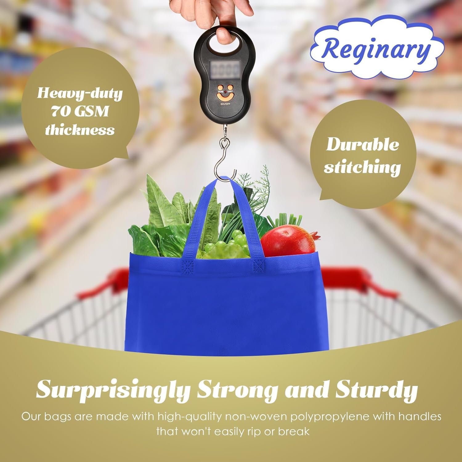 Wholesale 100 PCS Reusable Non Woven Grocery Handle Tote Bags for Shop Events Retail Stores Blue Factory