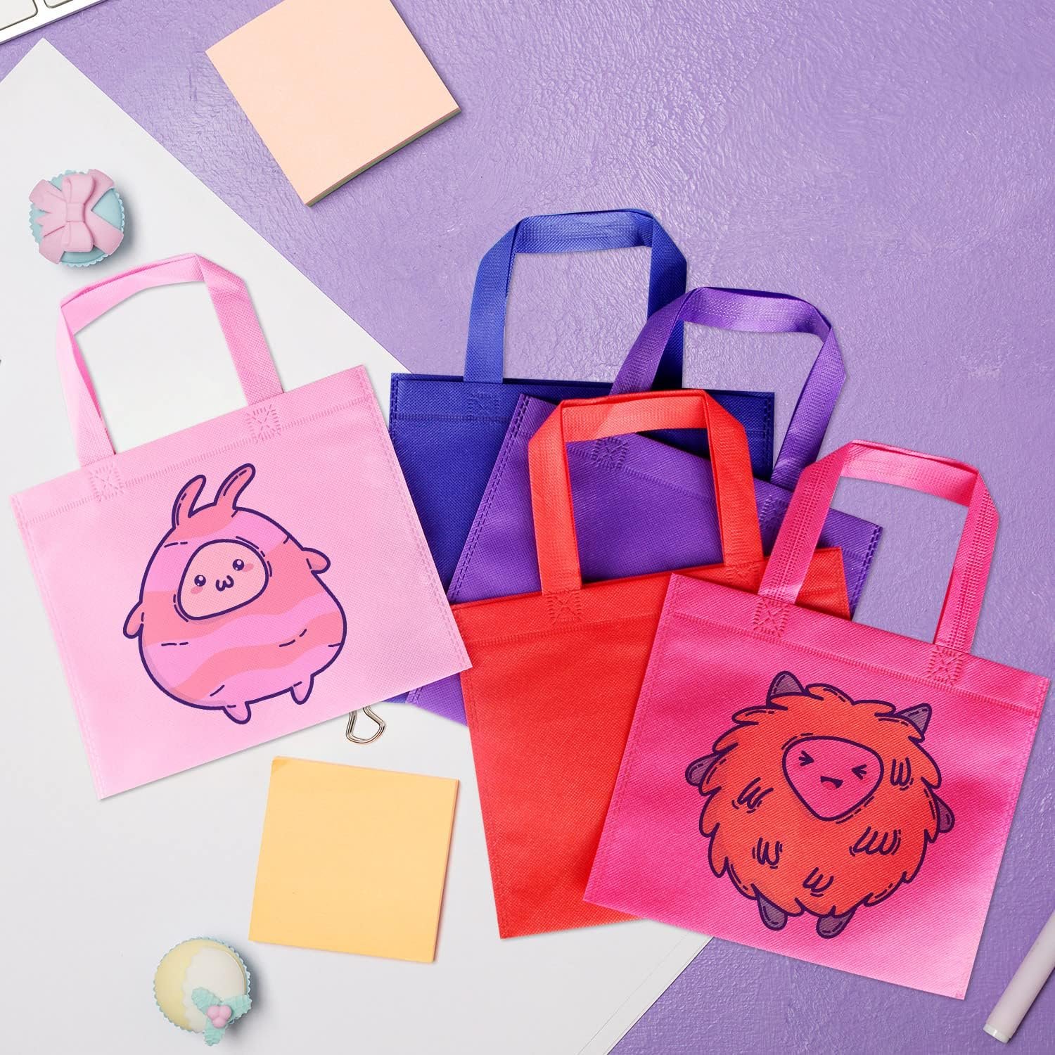 Wholesale 30 Pack 9.8'' Small Non-Woven Reusable Kids Tote Bags with Handles Rainbow Party Favor Goodie Bags for Birthday Factory