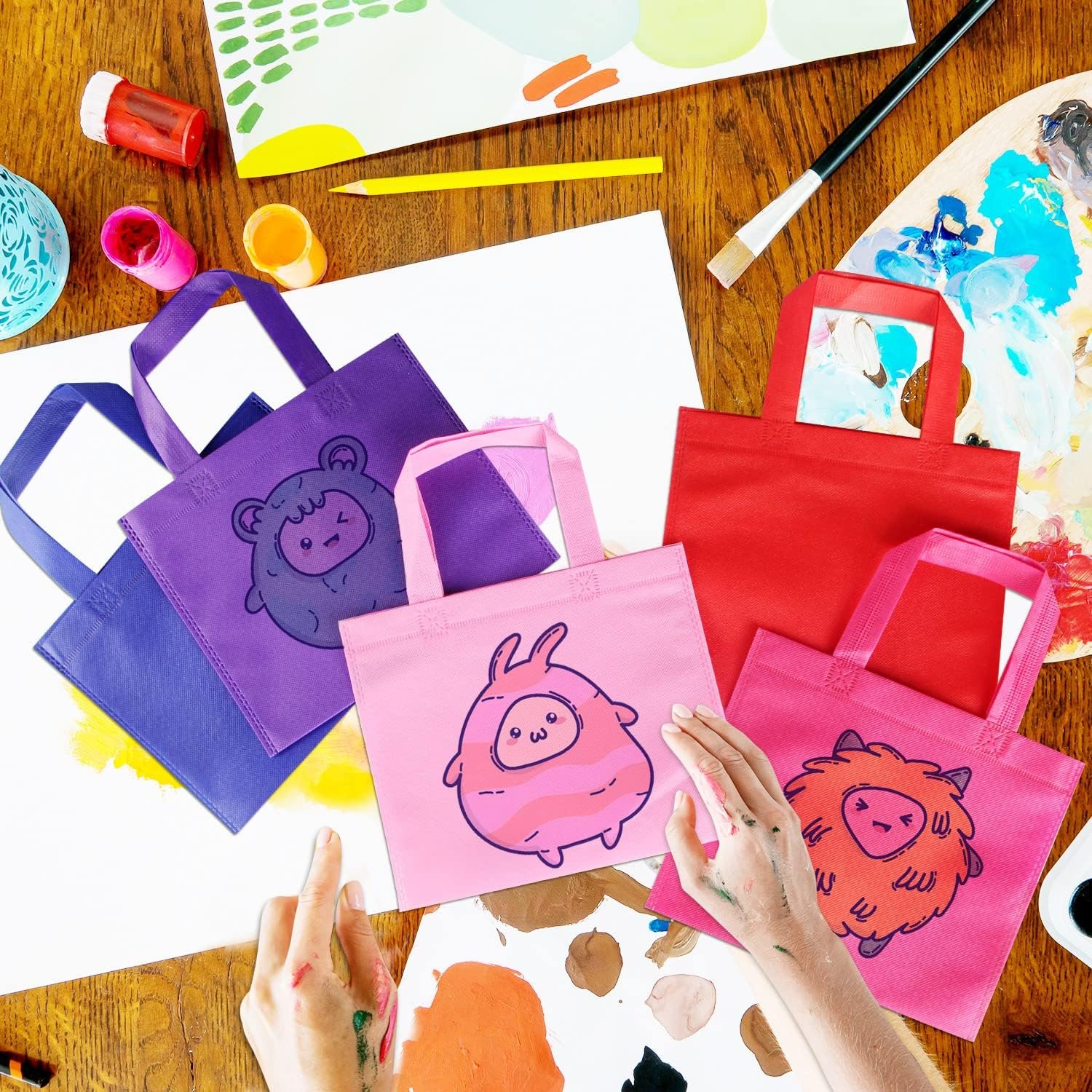 Wholesale 30 Pack 9.8'' Small Non-Woven Reusable Kids Tote Bags with Handles Rainbow Party Favor Goodie Bags for Birthday Factory