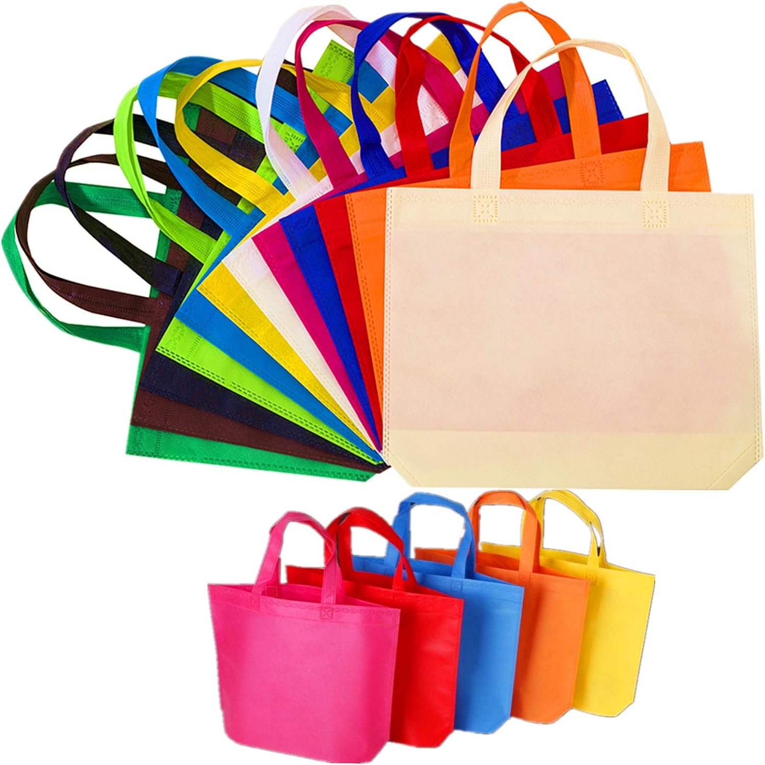 12 Pack 13" 12 Colors Multi-Color Reusable Tote Gift Bag One Side Blank Non-woven Bags Colored Treat, Fabric Tote, Commodity snack bags