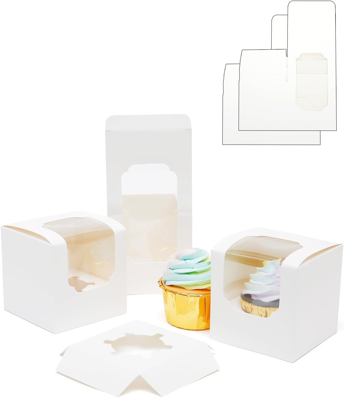 Wholesale Auto-Pop Up Individual Cupcake Boxes 30 Pack White 3.5