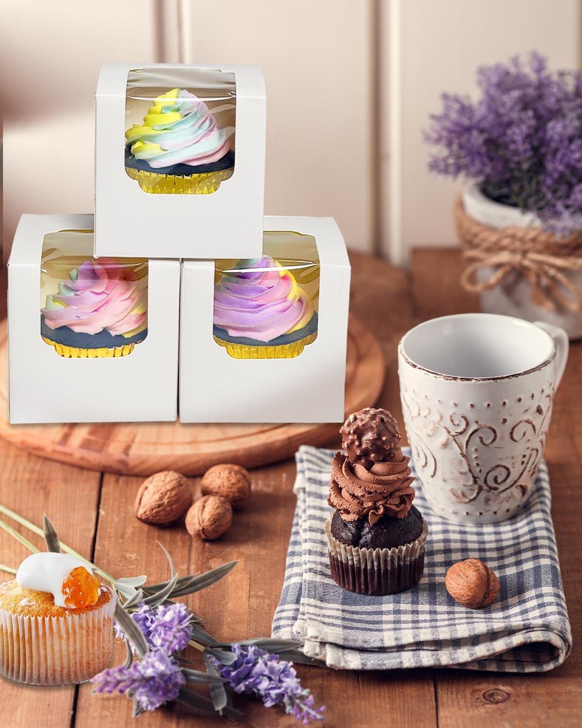 Wholesale Auto-Pop Up Individual Cupcake Boxes 30 Pack White 3.5