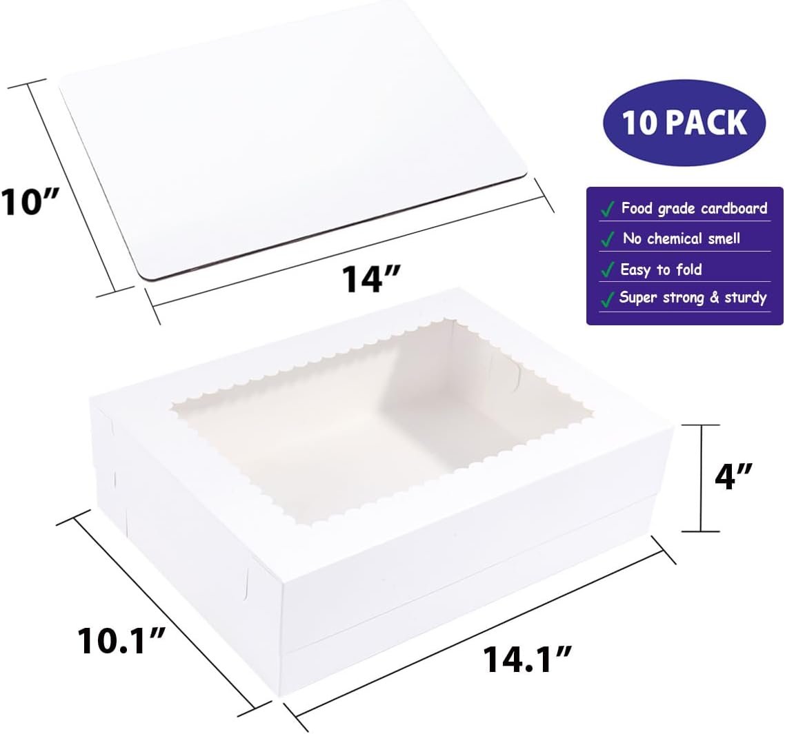Wholesale 14x10x4 Inch White Bakery Boxes with Cake Boards 10 Pack for Quarter Sheet Cakes Donuts Cupcakes Brownies Pies Factory Wholesale 14x10x4 Inch White Bakery Boxes with Cake Boards 10 Pack for Quarter Sheet Cakes Donuts Cupcakes Brownies Pies Factory