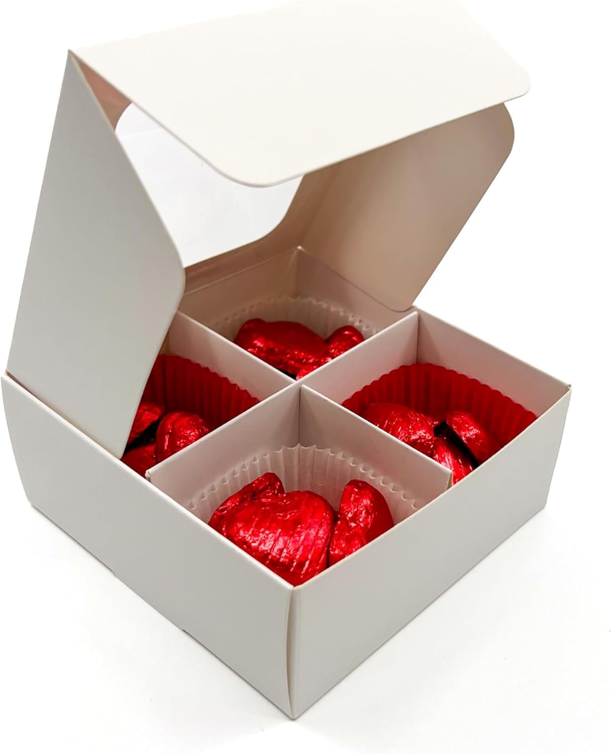 Wholesale 20pcs White Window Treat Boxes Dividers 4 Small Compartments 4.5x4.5x1.9in Chocolate Strawberries Macaron Baked Goods Packaging Factory