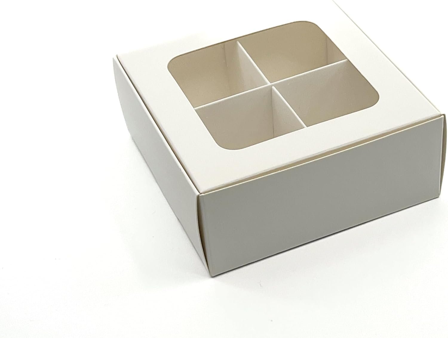 20pcs White Treat Boxes with Window and Dividers | 4 SMALL compartments | 4.5 x 4.5 x 1.9 in | Chocolate-covered strawberries supplies, macaron boxes, baked goods packaging