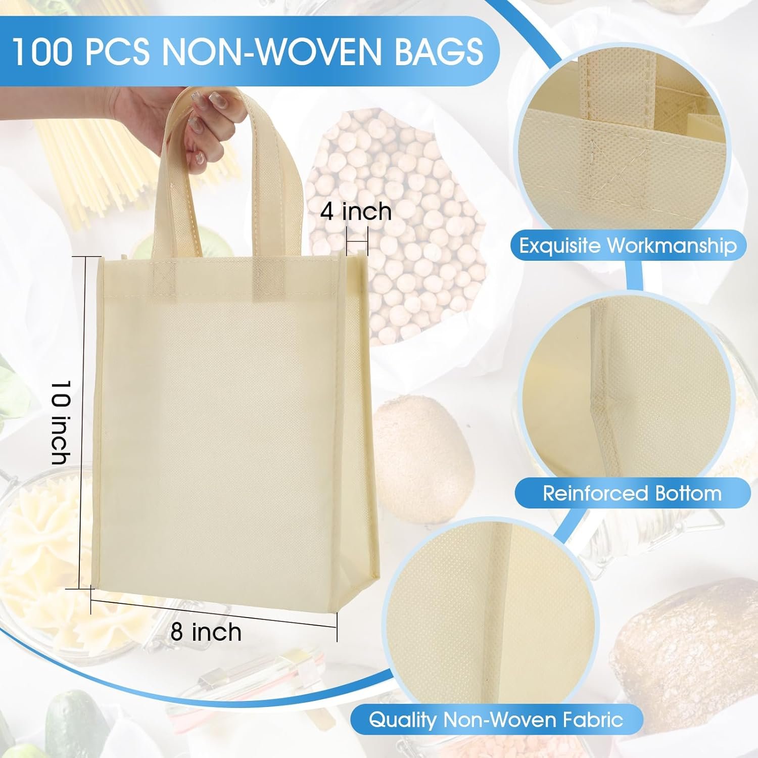 Wholesale 100 Pcs Non Woven Reusable Bags with Handles Shopping Tote Grocery Goodie Party Treat Favors Beige Factory