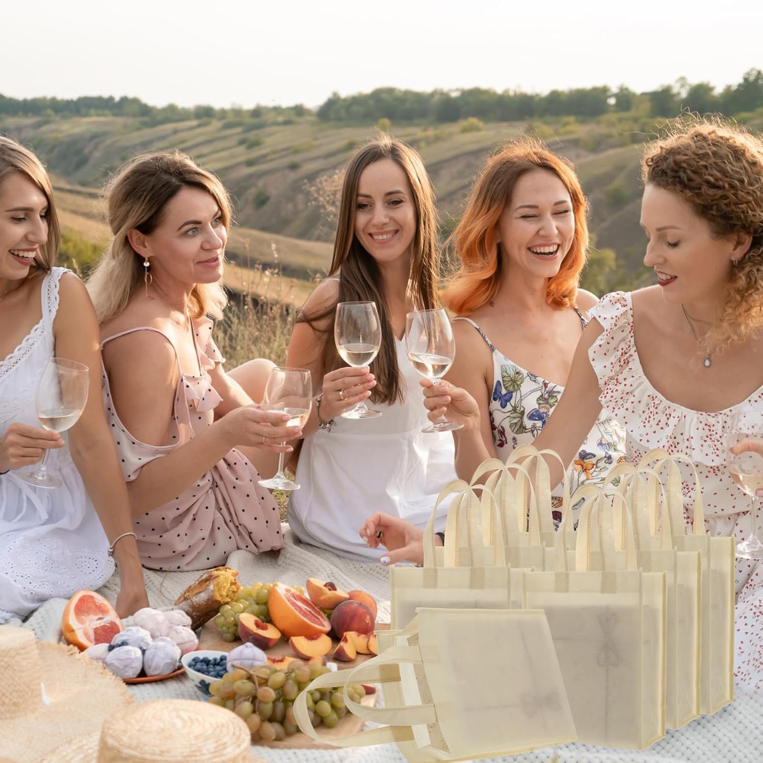 Wholesale 100 Pcs Non Woven Reusable Bags with Handles Shopping Tote Grocery Goodie Party Treat Favors Beige Factory