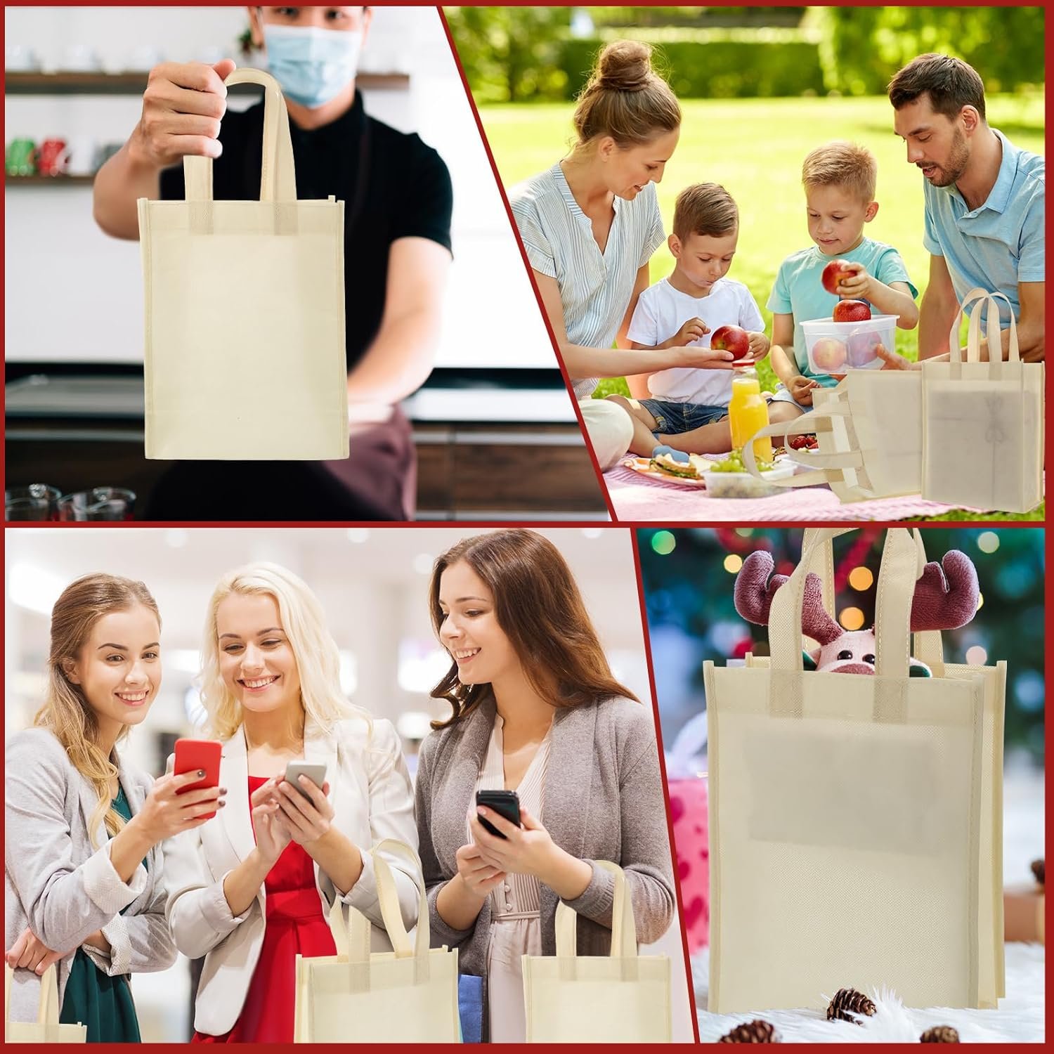 Wholesale 100 Pcs Non Woven Reusable Bags with Handles Shopping Tote Grocery Goodie Party Treat Favors Beige Factory