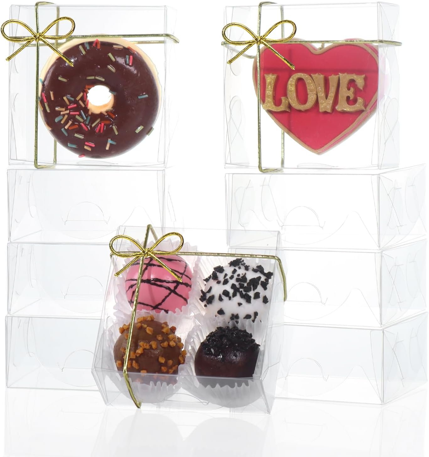 3.3X3.3X1.5inch 50PCS Clear Cookie Boxes Packaging, Perfect for Displaying Small Items-Jewelry, Crafts, Treats ,Oreos ,Soap,Macaron,Chocolate Truffle, Donut, Mini Bakery, Brownie More Wedding Favors