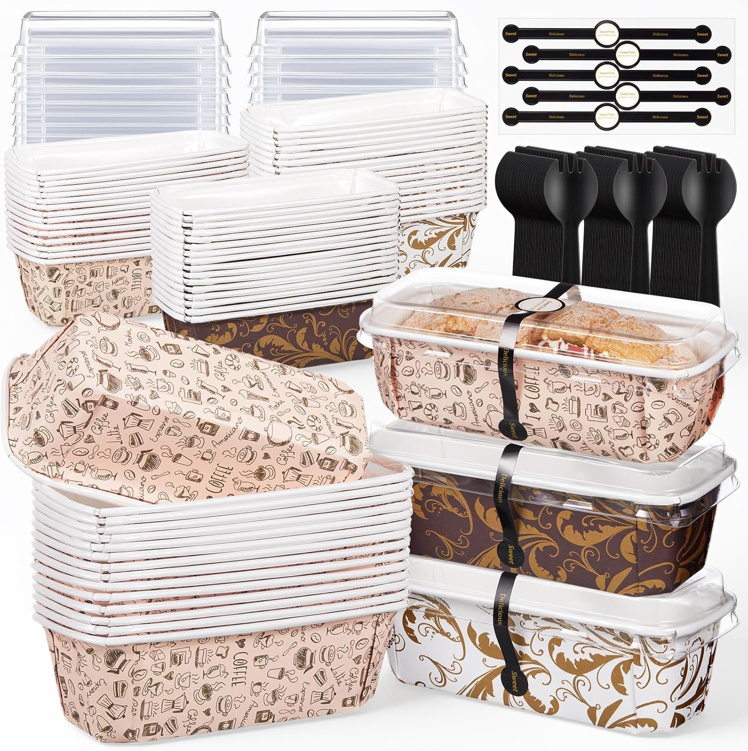 60 Pcs 6.3 x 2.1 x 2.1 Inches Paper Loaf Pan Disposable Paper Baking Pan with Lids for Cake Bread Oven Loaf Bakery Holiday Wedding Halloween Christmas Thanksgiving Gifts