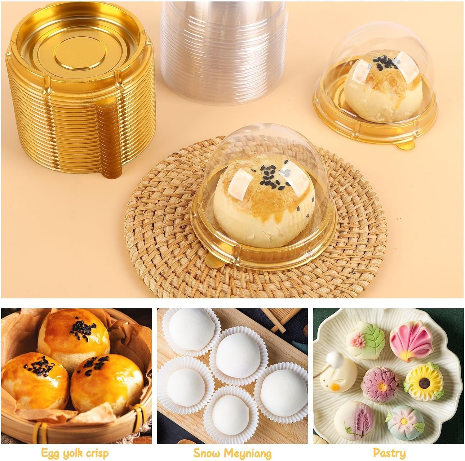 Wholesale 50 Pack 2 Inch Clear Plastic Mini Dome Cake Boxes for Muffins Cookies Wedding Birthday Gifts Gold Factory