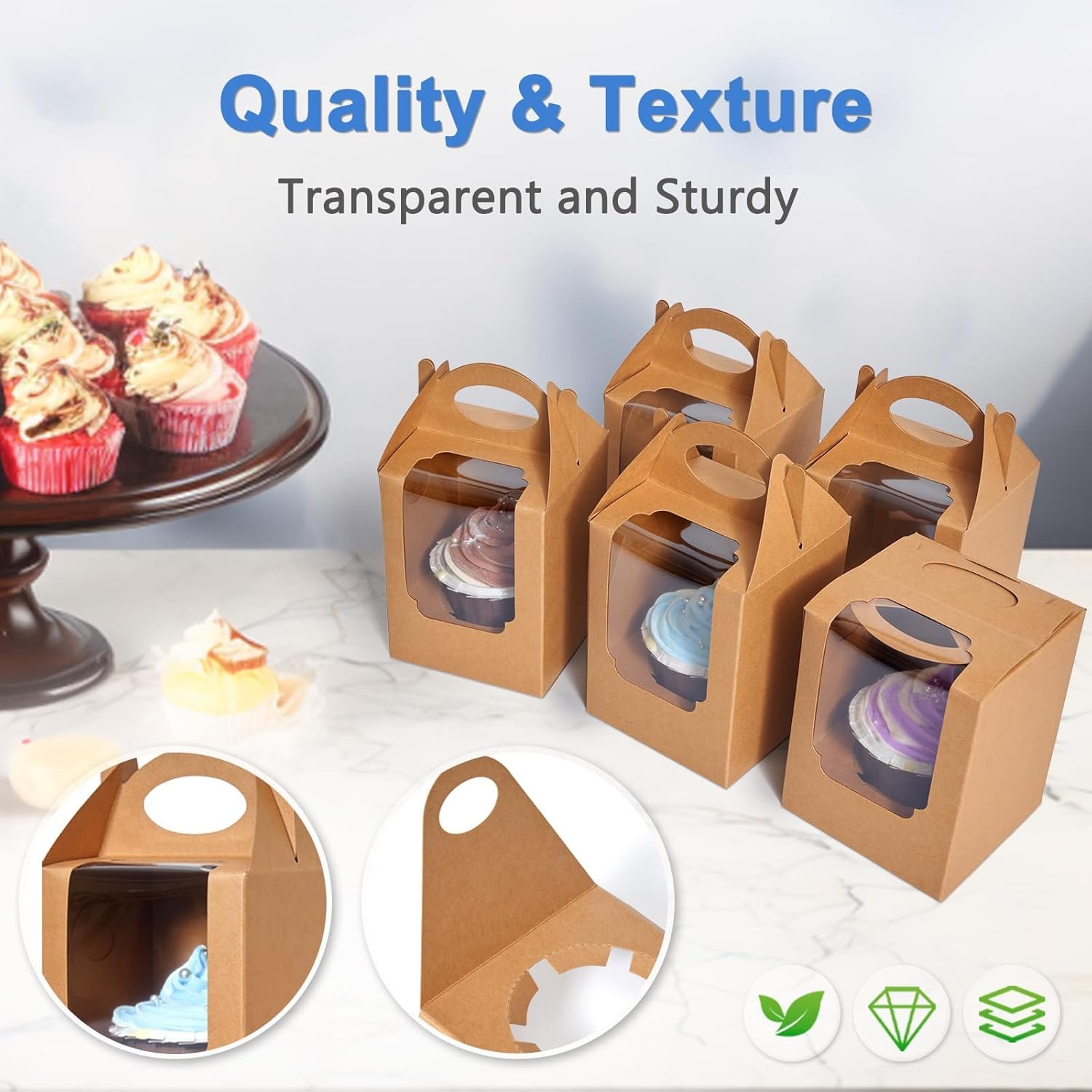 Wholesale 50 Individual Cupcake Boxes Brown Window Handle Containers Disposable Pastry Holders Bakery Party Packaging Factory