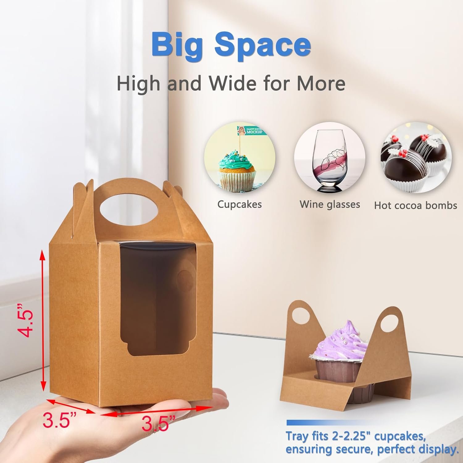 Wholesale 50 Individual Cupcake Boxes Brown Window Handle Containers Disposable Pastry Holders Bakery Party Packaging Factory