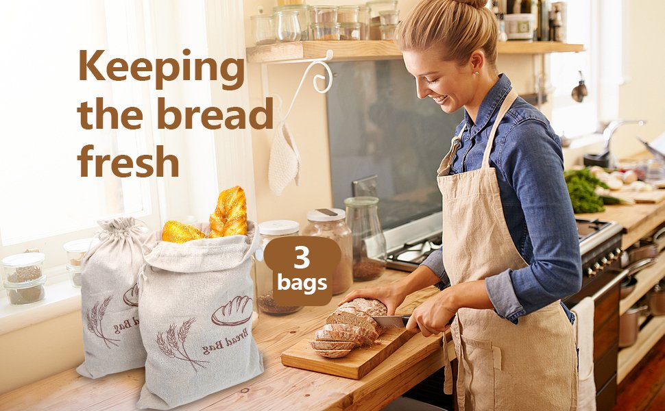 OEM 3-Pack Large 17x13 Inch Linen Bread Bags with Inner Lining for Sourdough Homemade Bread Reusable Fresh-Keeping Storage manufacturer