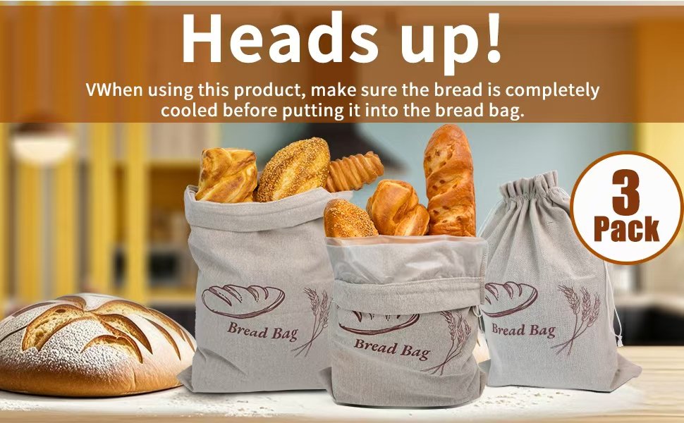 OEM 3-Pack Large 17x13 Inch Linen Bread Bags with Inner Lining for Sourdough Homemade Bread Reusable Fresh-Keeping Storage manufacturer