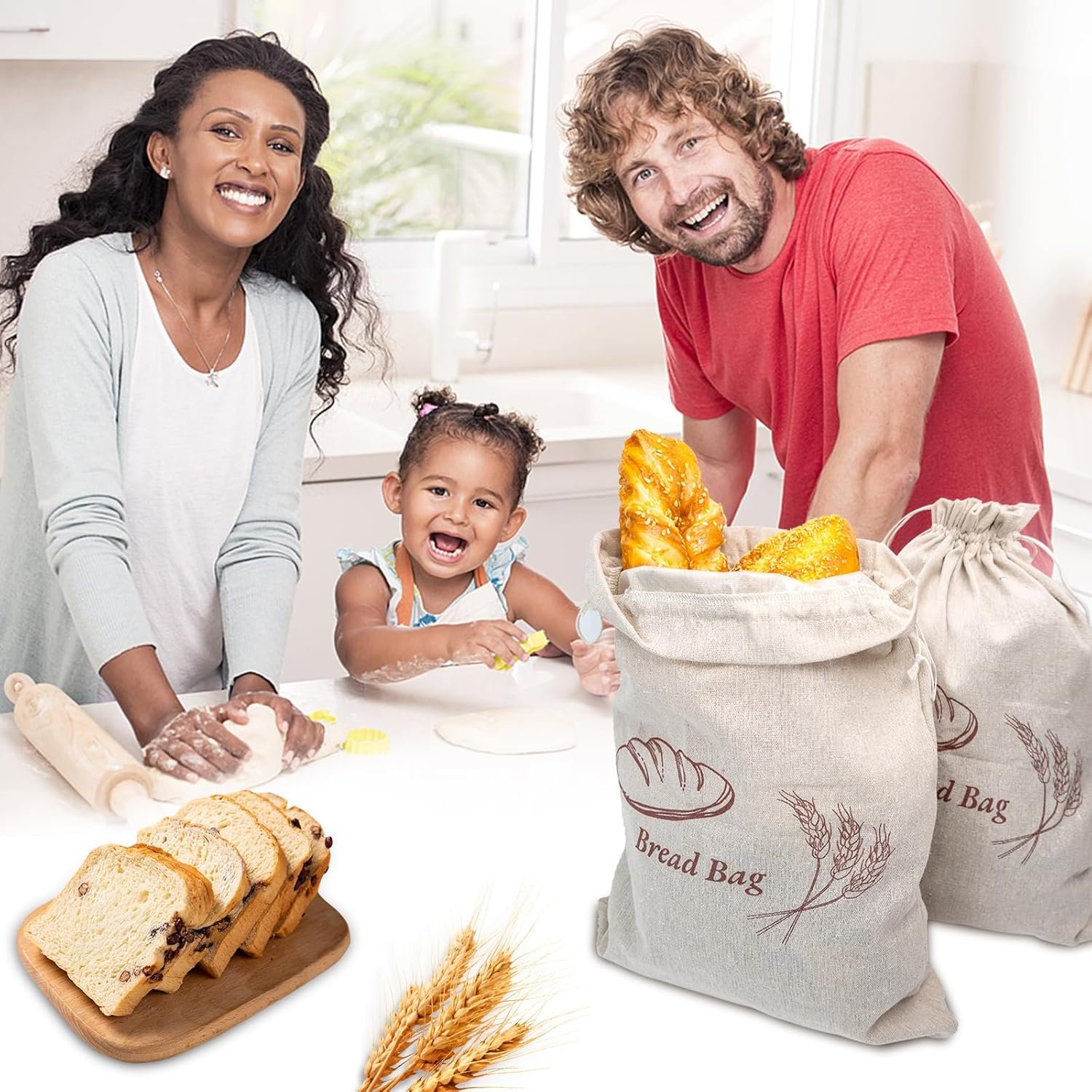 OEM 3-Pack Large 17x13 Inch Linen Bread Bags with Inner Lining for Sourdough Homemade Bread Reusable Fresh-Keeping Storage manufacturer