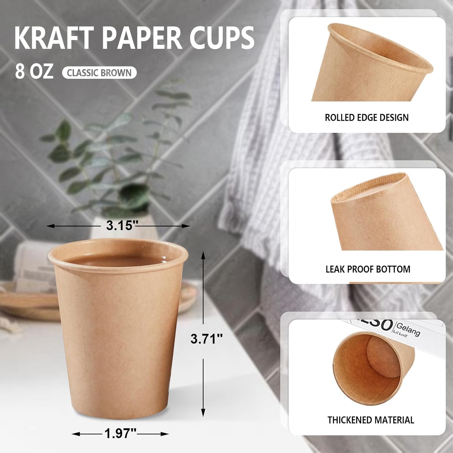 Wholesale 400 Pack 8 oz Unbleached Kraft Paper Cups Thickened Disposable Hot Cold Beverage Coffee Cups for Parties Home Cafes Offices Brown Factory