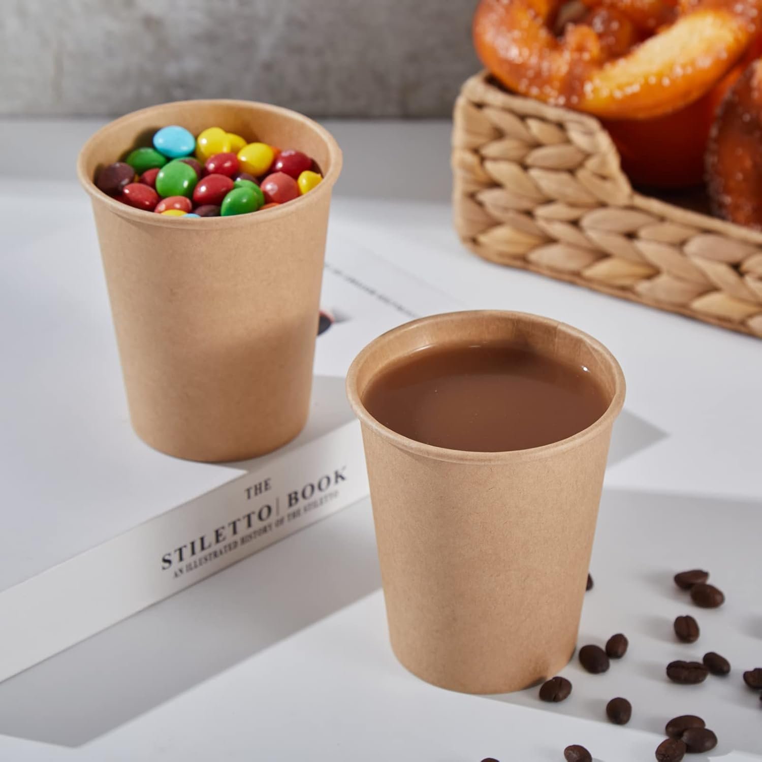 Wholesale 400 Pack 8 oz Unbleached Kraft Paper Cups Thickened Disposable Hot Cold Beverage Coffee Cups for Parties Home Cafes Offices Brown Factory
