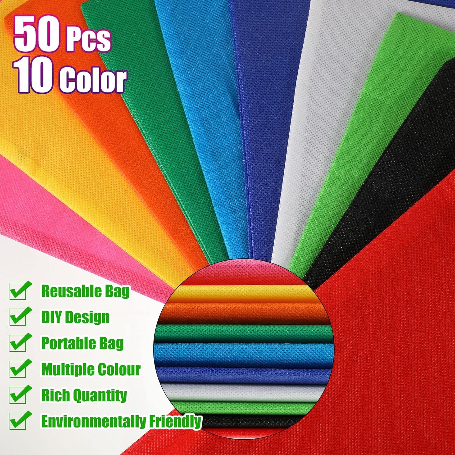 Wholesale 50 Pack 13 x 15 Inch Non Woven Bags with Handles Reusable Tote Grocery Shopping Gift Party Bags Bright Color Factory