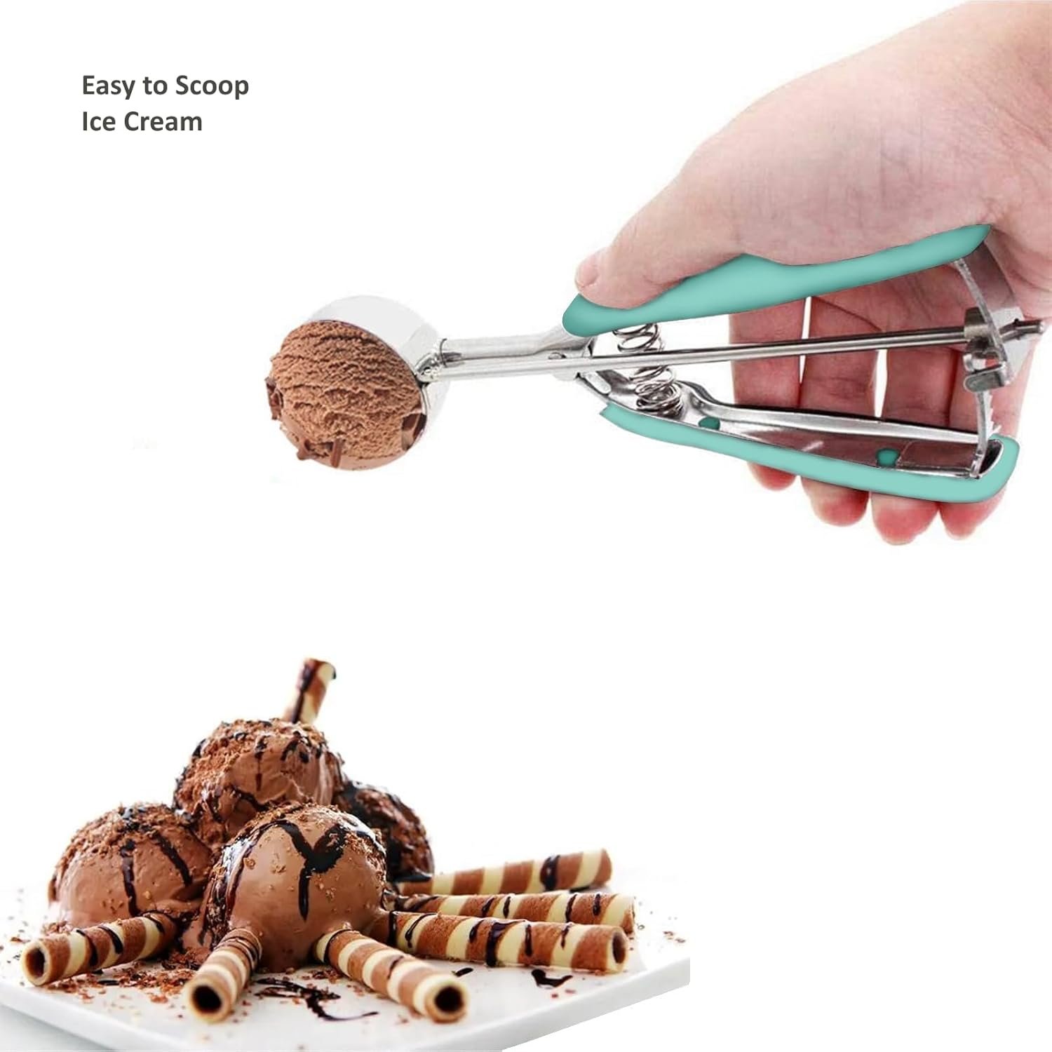 OEM 3-Pc 18/8 Stainless Steel Cookie Scoop Set with Trigger Release Mint Soft Grip for Ice Cream Dough Baking Factory